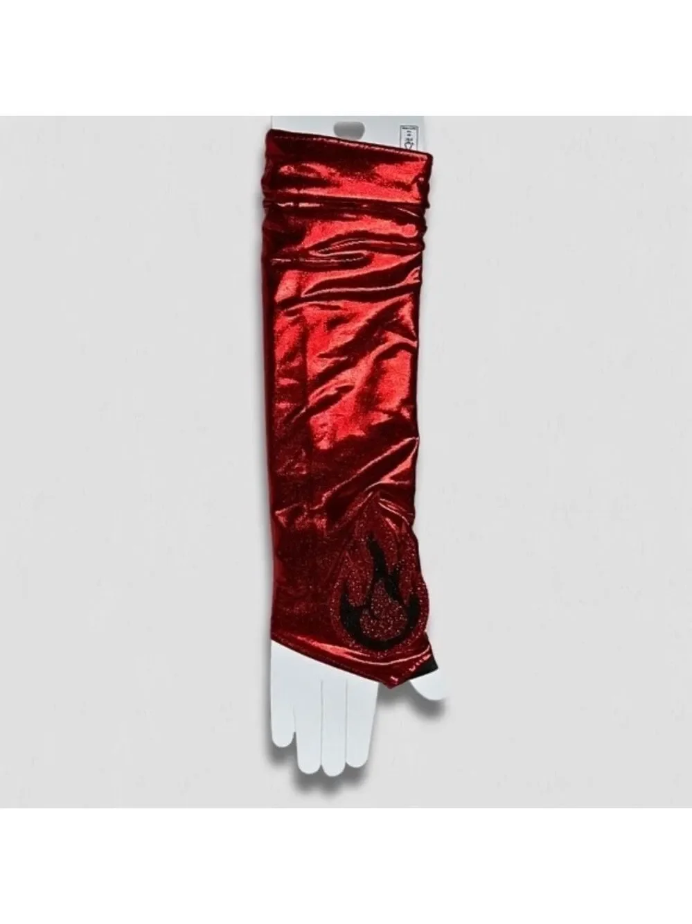 Glossy Satin Fingerless Flame Graphic Gloves Red OS NIB